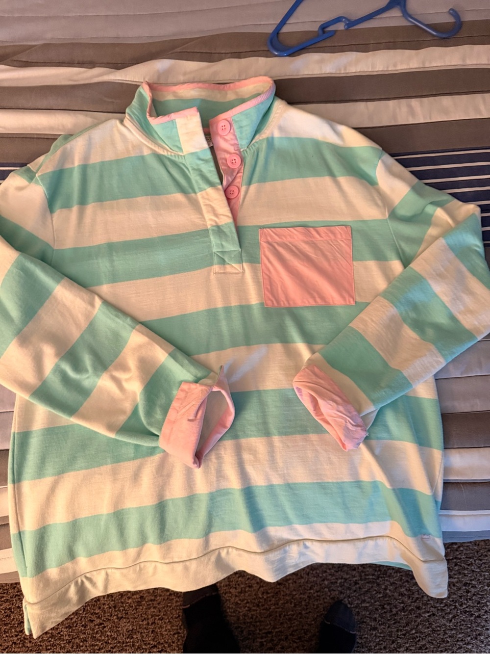 Women's Mint & Pink Stripe Pullover Rugby Shirt